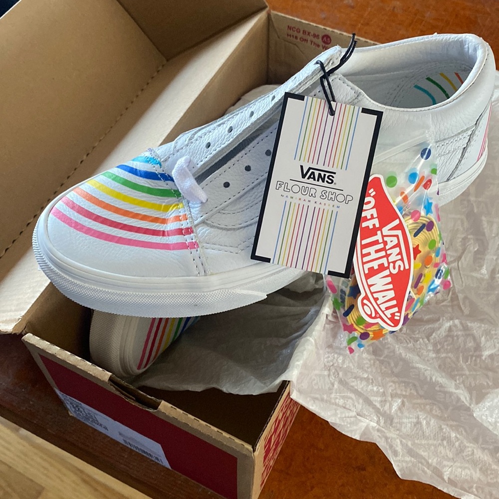 Brand new, never worn rainbow leather Vans sneakers, size 8
